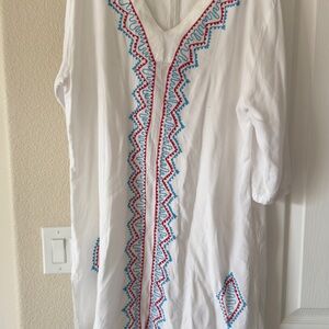 White dress with Red and Blue Embroidery